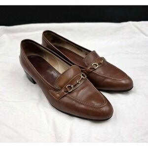 Gucci Brown Leather Horsebit Loafers Italy EU 38.5 US 8 AA Narrow Womens Vtg